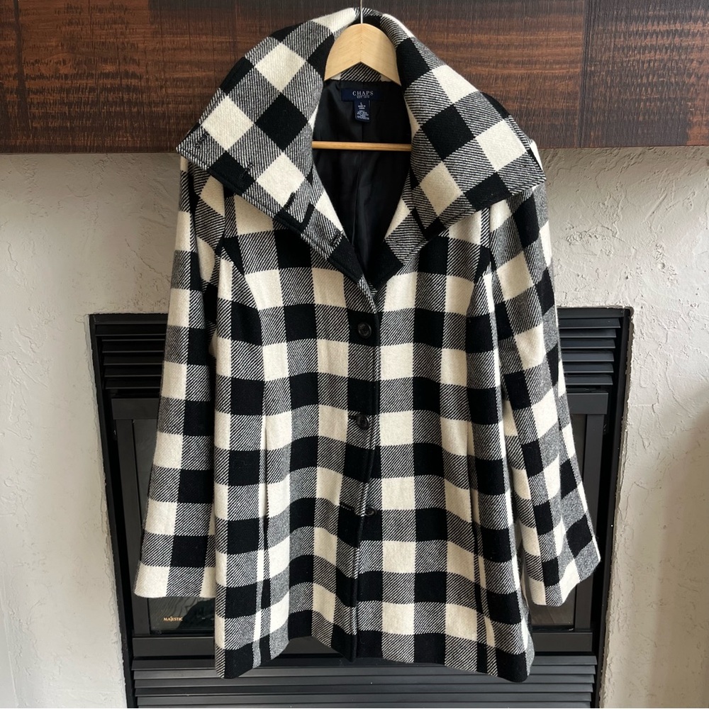 Vintage Chaps Ralph Lauren Buffalo Plaid Wool Blend Coat Jacket L - Picture 3 of 9